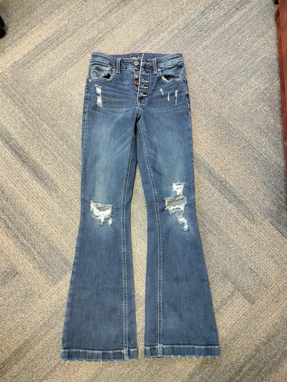 Maurices Denim Distressed Flare Jeans in Blue